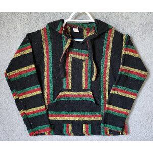 VTG Molina Colorful Baja Mexican Poncho Drug Rug Rasta Sweater Hoodie Size M